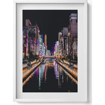 Obraz Elegantní obraz v rámu Noční město s odrazy světel ve vodě 50x70 cm