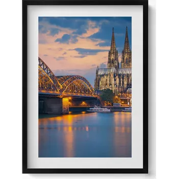 Obraz Dekorativní nástěnný obraz s černým rámem a grafikou loft: Pohled na radnici, 50x70 cm