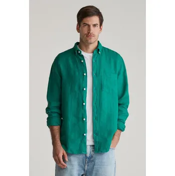 Pánské oblečení KOŠILE GANT REG GMNT DYED LINEN SHIRT DEEP GREEN