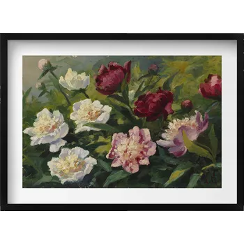 Obraz Dekorativní obraz v černém rámu na zeď Malované krásné květiny 70x50 cm