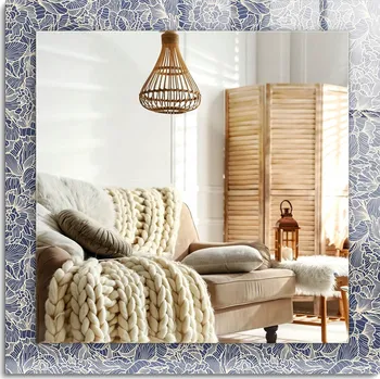 Zrcadlo Zrcadlo s potiskem na zeď, dekorativní, svislé/vodorovné, květinový vzor látky, 60x60 cm