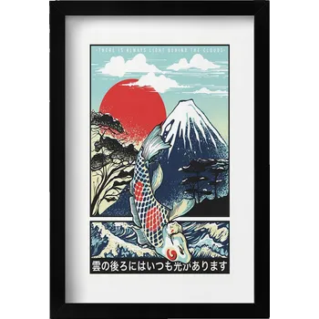 Obraz Elegantní obraz v rámu Japonská ilustrace hory Fuji a ryby Koi 20x30 cm
