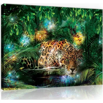 Obraz OBRAZ NA PLÁTNĚ CANVAS 80x60 JAGUÁR KOČKA DŽUNGLE