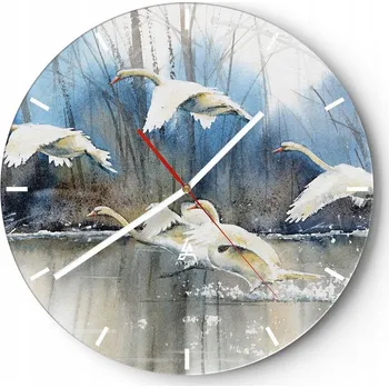 Hodiny Nástěnné hodiny do kuchyně 30x30 Labutě Skleněné hodiny do obýváku Loft Tiché