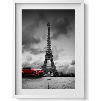Obraz Obraz na zeď dekorace interiéru Eiffelova věž a červené auto 50x70 cm