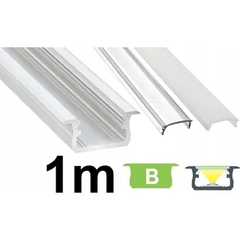 LED osvětlení HLINÍKOVÝ PROFIL bílý zapuštěný typ B pro LED pásky 1m + KRYT