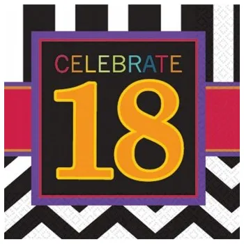 Papírový ubrousek Ubrousky Amscan k 18. narozeninám 33 cm, 16 kusů