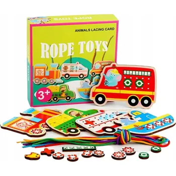 Dřevěná hračka Montessori Učení vázání – Dřevěná vozidla