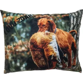 Dekorativní polštářek Polštář Lovu Zdar myslivecký motiv lovecký pes s liškou (polštář pro myslivce , myslivecký polštářek )