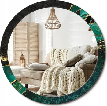 Zrcadlo Nástěnné Zrcadlo s ozdobným skleněným rámem Mramorová zeleň průměr 100 cm