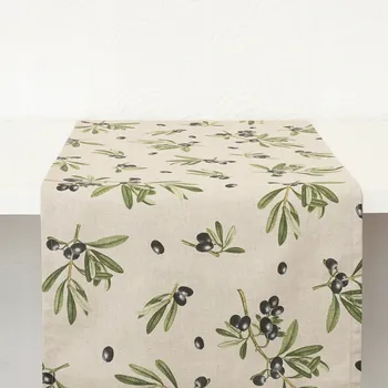 Prostěradlo Běžec na stůl béžový, černý, odstíny šedé, odstíny zelené 260 x 40 cm