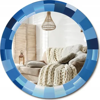 Zrcadlo Zrcadlo na zeď zdobené grafikou na skle Modrá abstraktní fi 60 cm