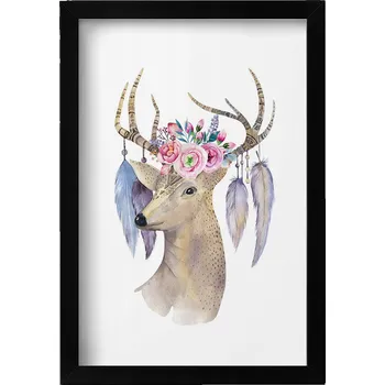 Obraz Dekorativní obraz na zeď do obýváku kuchyně Hlava jelena a květiny 20x30 cm