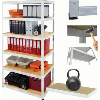 Dílenský regál Kovový regál skladový stojan HELIOS 213x90x30cm 6 polic x 175kg ZÁTĚŽ