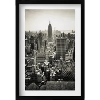 Obraz Obraz na zeď černý rám Černobílý pohled na město New York 40x60 cm