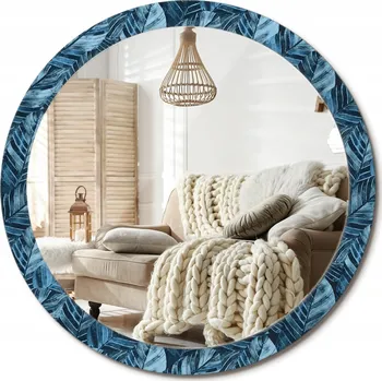 Zrcadlo Moderní dekorativní kulaté zrcadlo s potiskem Listy džungle průměr 100 cm