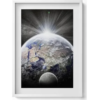 Obraz Dekorativní nástěnný obraz s rámem a grafikou loft Pohled na Zemi a Měsíc 50x70 cm