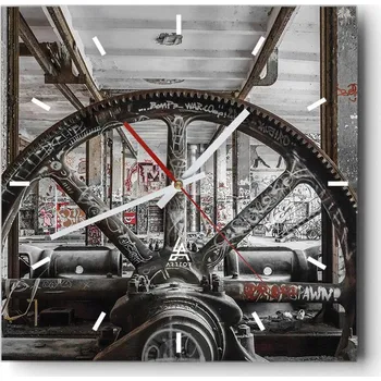 Hodiny Velké nástěnné hodiny na zeď 40x40 Industriální skleněné hodiny Čtvercové Tiché