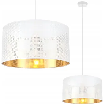 ZÁVĚSNÁ LAMPA STROPNÍ BÍLÁ LUSTR ZLATÝ STŘED AŽUROVÉ STÍNIDLO SÍŤKA