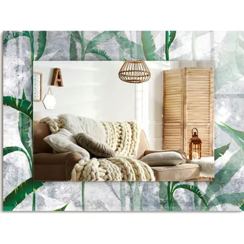 Zrcadlo Obdélníkové dekorativní zrcadlo na výšku nebo na šířku Zelené listy rostliny 80x60 cm