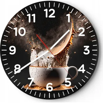 Hodiny Velké nástěnné hodiny na zeď 40x40 Káva Skleněné hodiny Kulatý Tiché