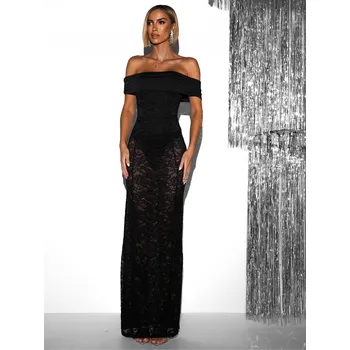 Dámské šaty Černé večerní krajkované šaty KARASA Velikost: M/L