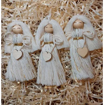 Vánoční dekorace Vánoční andělé 1 ks ANDĚL Z Makramé 14 cm na vánoční stromeček Vánoční Koule ozdoby 1 ks hnědá