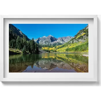 Obraz Ozdobný nástěnný obraz v rámu s grafikou loft Jezero, hory a lesy 60x40 cm