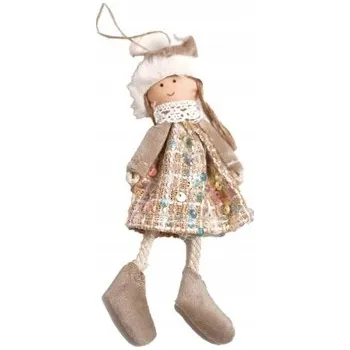 Vánoční dekorace Závěsná ozdoba na stromeček – andílek, převislé nohy, zlaté šaty – 19 cm – Vánoce