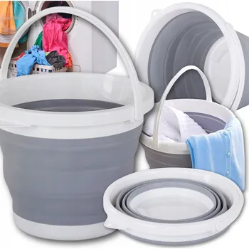 kbelík Krabička silikonový kbelík MFINDS, skládací lavor, koš na prádlo - stříbrný