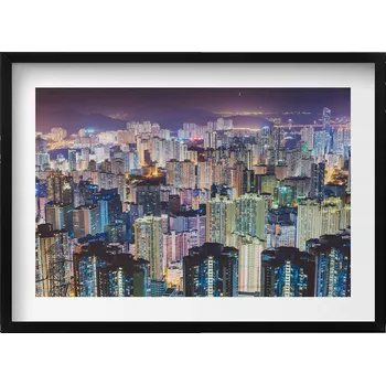 Obraz Elegantní obraz v černém rámu Rozsvícené město v noci 70x50 cm