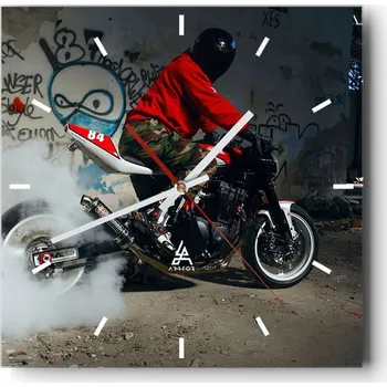 Hodiny Velké nástěnné hodiny na zeď 40x40 Motorismus Skleněné hodiny Tiché