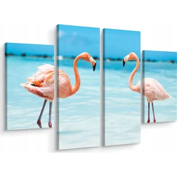 Obraz Čtyřdílný obraz PLAMEŇÁCI Ptáci Moře 3D 80x60