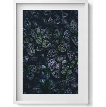 Obraz Dekorativní nástěnný obraz s rámem a grafikou loft Černé divoké listy 50x70 cm