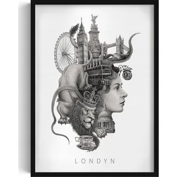 Obraz Obraz v rámu na zeď Černobílý Londýn Big Ben Tower Bridge 50x70 cm