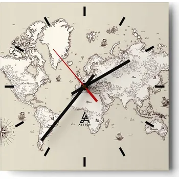 Hodiny Velké nástěnné hodiny 40x40 Mapa světa Skleněné tiché hodiny