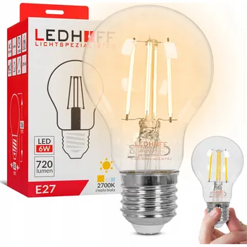 Žárovka LED žárovka Ledhoff E27 6W kulatá, teplá bílá, 720 lm, 2700 K