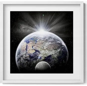 Obraz Dekorativní obraz v rámu na zeď do obýváku Pohled na Zemi a Měsíc 50x50 cm