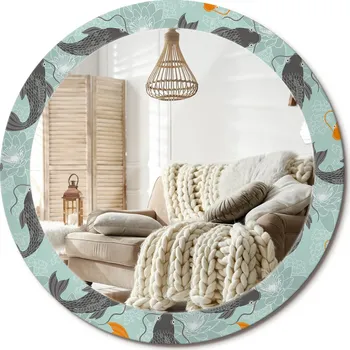 Zrcadlo Zrcadlo s ozdobným skleněným rámem s potiskem, kulaté, kapr koi fi80 cm