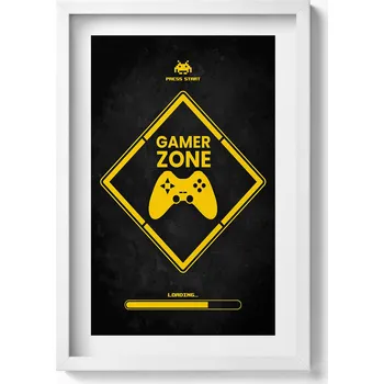 Obraz Obraz v bílém rámu do obýváku Nápis do pokoje hráče Gamer zone 40x60 cm