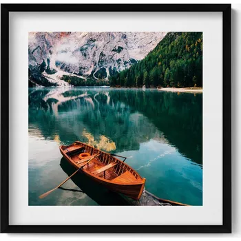 Obraz Obraz s rámem a grafikou na zeď Krajina s loděmi na jezeře v horách 50x50 cm