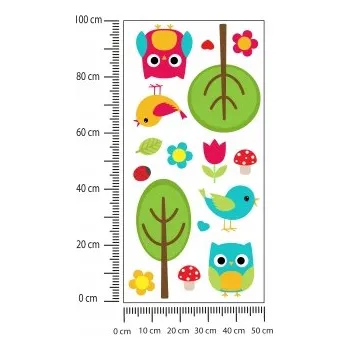 Obraz Samolepka Pohádkové sovy, ptáci a stromy Fólie Bílá 75x150
