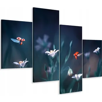 Obraz Obraz Čtyřdílný BIEDRONKI Berušky Květiny Makro 3D 80x50