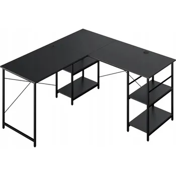 Přestavitelné rohové psací stoly ve tvaru písmene L s policemi, černé