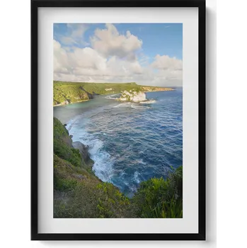 Obraz Obraz s černým rámem a grafikou na zeď Útes pláž a mořské vlny 50x70 cm