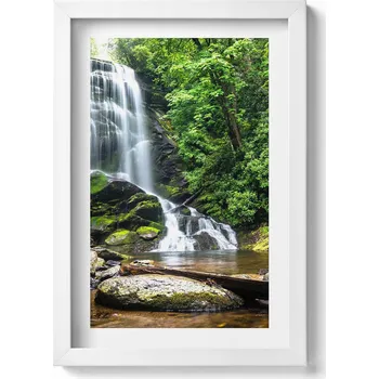 Obraz Dekorativní nástěnný obraz v bílém rámu s grafikou loft Vodopád les 20x30 cm