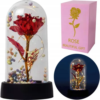 umělá květina STABILIZOVANÁ RŮŽE VE SKLE VĚČNÉ LED RŮŽE DÁREK SVÍTÍCÍ SKLENĚNÁ KRABIČKA