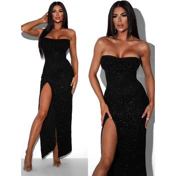 Dámské šaty Černé luxusní večerní třpytivé šaty SEDOK s rozparkem Velikost: L