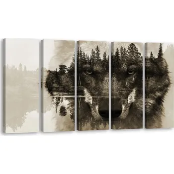 Obraz OBRAZ TRIPTICH Vlk Zvířata Černobílý 100x40