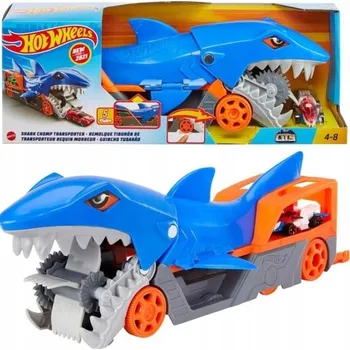 autíčko HOT WHEELS ŽRALOK TRANSPORTER SUPER NÁKLADÁK CHYTÁ A POŽÍRÁ AUTA SHARK BITE